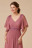 Desert Rose Chiffon A Line Appliqued Mother of the Bride Dress with Sleeves