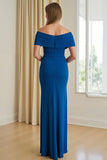 Off The Shoulder Blue Sheath Long Choir Dress with Slit