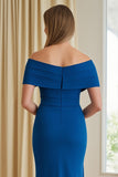 Off The Shoulder Blue Sheath Long Choir Dress with Slit