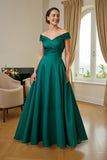 Dark Green A-Line V-Neck Ruched Long Mother of the Bride Dress with Ruffles