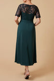 Pine Sheath V-Neck Short Sleeve Mother of the Bride Dress with Lace