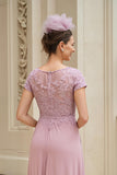 Dusty Rose A-Line V-Neck Long Mother of the Bride Dress with Lace