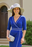 Royal Blue Bodycon V-Neck Mother of the Bride Dress with Slit