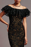 Black Lace Mermaid Long Formal Dress with Ruffles
