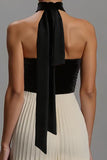 Black and Ivory A Line Chiffon Long Formal Dress
