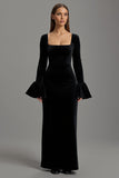 Black Velvet Sheath Long Formal Dress with Sleeves