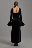 Black Velvet Sheath Long Formal Dress with Sleeves