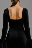 Black Velvet Sheath Long Formal Dress with Sleeves