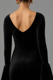 Black Sheath Velvet V-Neck Long Formal Dress with Sleeves