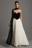 Black and White A Line Chiffon Long Formal Dress