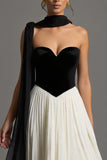 Black and White A Line Chiffon Long Formal Dress