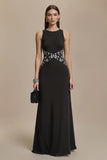Crepe Bateau Neck Black A Line Formal Dress