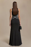 Crepe Bateau Neck Black A Line Formal Dress