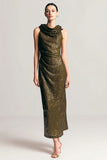 Olive Sequins Cowl Neck Sheath Formal Dress