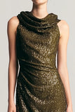 Olive Sequins Cowl Neck Sheath Formal Dress