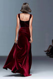 Burgundy A-Line Velvet Ruched Long Formal Dress