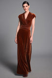 V-Neck Caramel Velvet Long Formal Dress