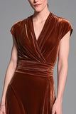 V-Neck Caramel Velvet Long Formal Dress