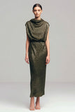 Sparkly Olive Bodycon Ruched Long Formal Dress with Sequins