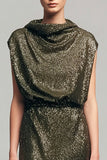 Sparkly Olive Bodycon Ruched Long Formal Dress with Sequins
