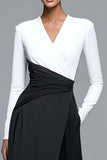 Black and White A-line V-Neck Formal Dress