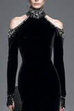 Velvet Black High Neck Long Sleeves Formal Dress