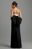 Strapless Black and White Sheath Long Formal Dress with Slit