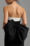 Strapless Black and White Sheath Long Formal Dress with Slit
