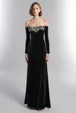 Black Velvet Off the Shoulder Long Formal Dress