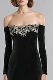 Black Velvet Off the Shoulder Long Formal Dress