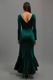 Mermaid Dark Green Velvet Long Sleeves Formal Dress