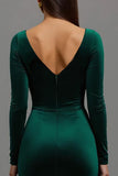Mermaid Dark Green Velvet Long Sleeves Formal Dress