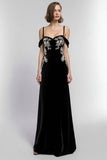 Velvet Black Cold Shoulder Sheath Long Formal Dress