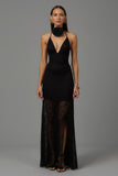 Black Sheath V Neck Long Formal Dress with Lace