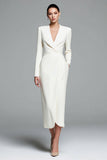 Ivory Sheath V-Neck Work Dress With Long Sleeves