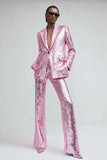 Sparkly Pink 2 Piece Women Prom Suits With Pockets