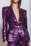 2 Piece Sequins Dark Purple Sparkly Women Prom Suits With Sleeves