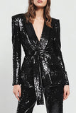 Sparkly Black 2 Piece Women Prom Suits With Sash