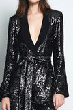 Sparkly Black Sequins 2 Piece Shawl Lapel Women Prom Suits
