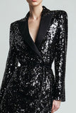 Sparkly Black Bodycon Peak Lapel Women Blazer