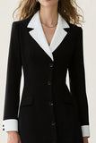 Black and White A Line Notched Lapel Long Blazer Dress With Sleeves