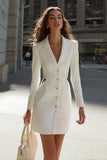 White Bodycon Notched Lapel Cut Out Work Dress