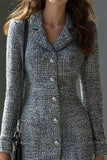 Chic Tweed Single Breasted Notched Lapel Grey Work Dress