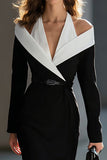 Black Sheath Long Sleeve Work Dress With Belt