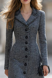 Grey A Line Notched Lapel Single-breasted Long Sleeve Work Dress