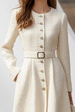 Ivory A Line Single-breasted Work Dress With Belt