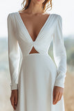 Ivory Cut Out A Line Long Sleeves Wedding Dress