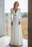 Ivory Cut Out A Line Long Sleeves Wedding Dress