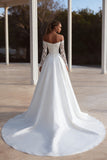 Off The Shoulder Ivory A Line Wedding Dress with Lace