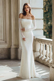 Off The Shoulder Ivory Long Sleeve Wedding Dress
